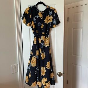 Navy / yellow floral midi sheath dress. Worn once
